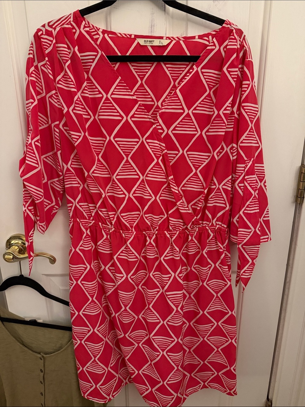 Old Navy Pink Geometric Wrap Midi Dress